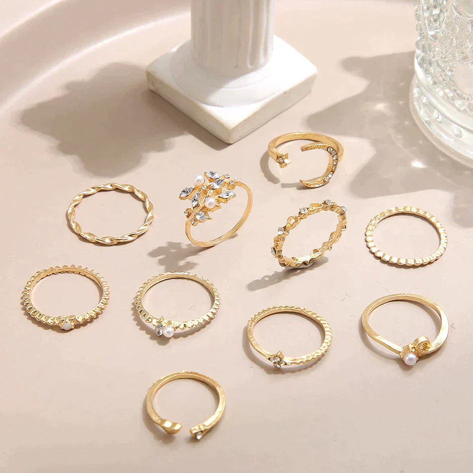 10 PACK OF BOHEMIAN SILVER AND GOLD PLATED RINGS