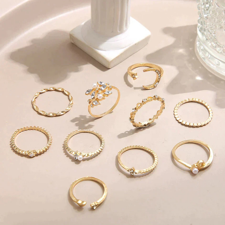 10 PACK OF BOHEMIAN SILVER AND GOLD PLATED RINGS