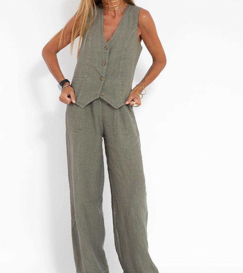 Mai | Buttoned Vest & Wide-Leg Trousers Set