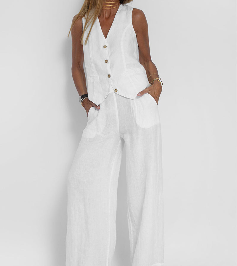 Mai | Buttoned Vest & Wide-Leg Trousers Set