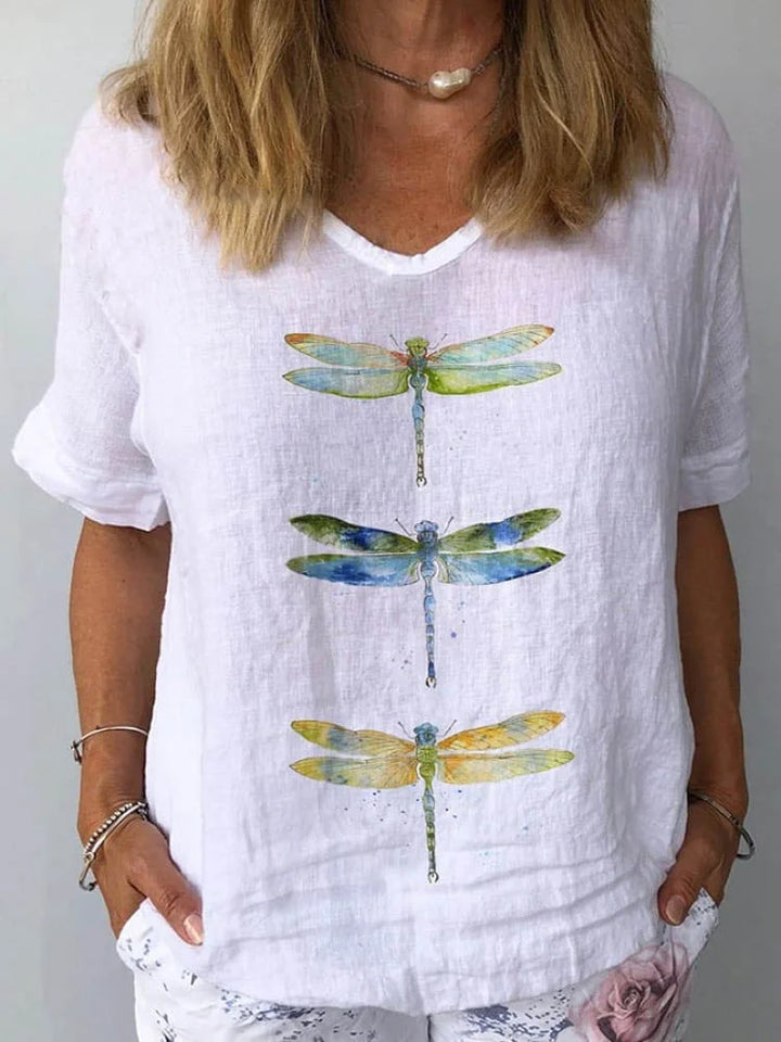 Heather | Women's Dragonfly Print Short Sleeve Top