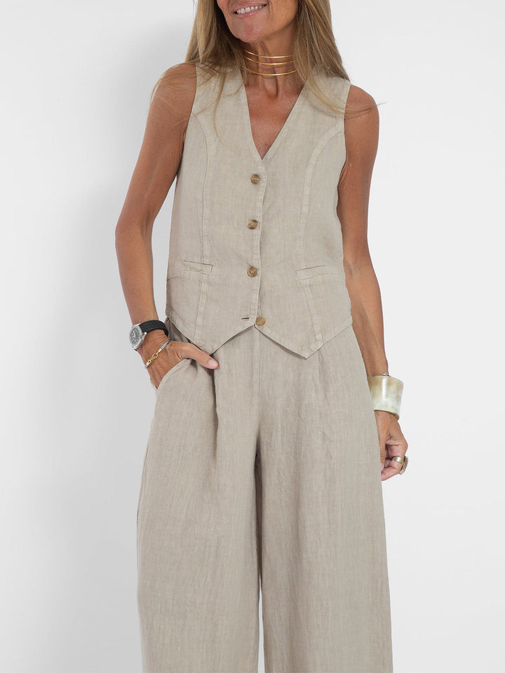 Mai | Buttoned Vest & Wide-Leg Trousers Set