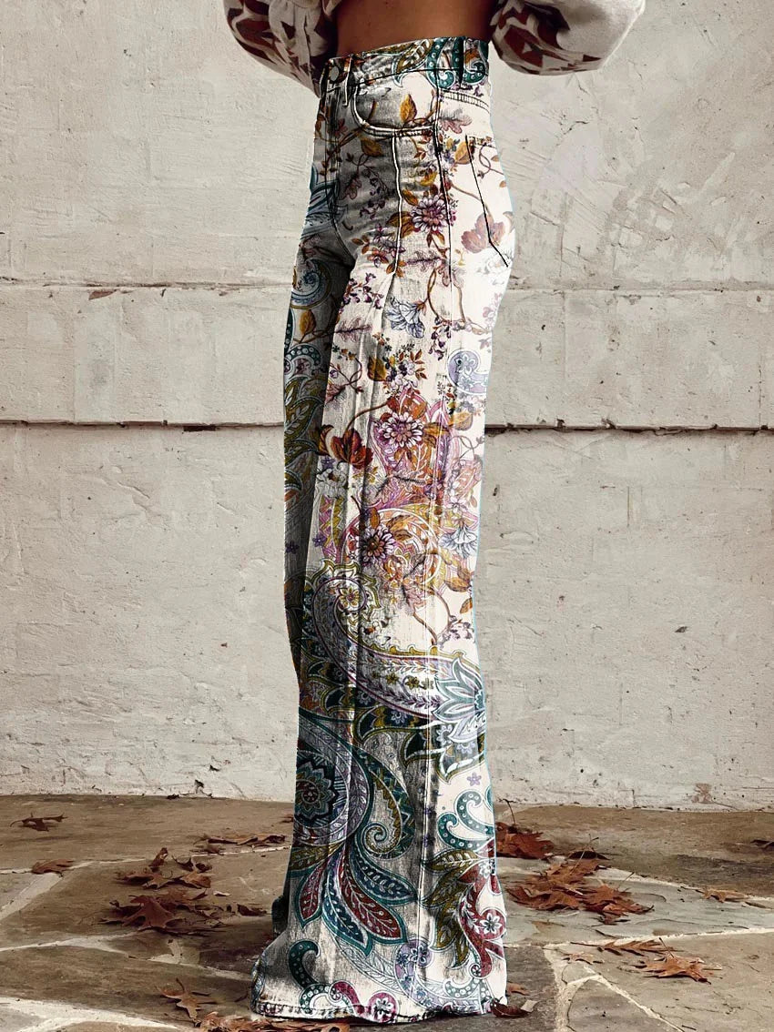 Frankie | Chic Floral Scroll Wide-Leg Jeans