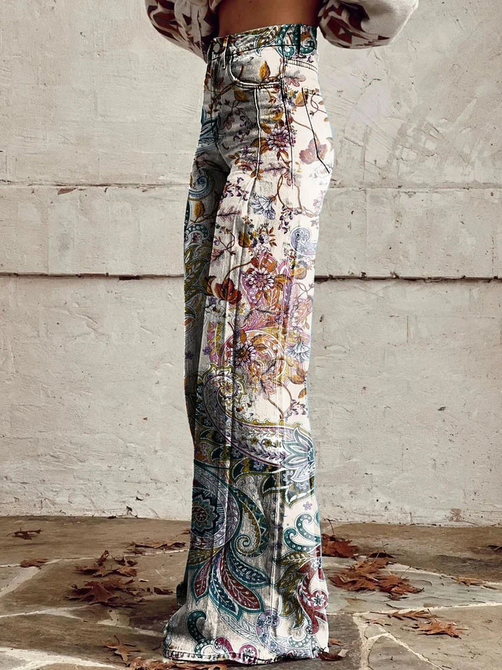 Frankie | Chic Floral Scroll Wide-Leg Jeans