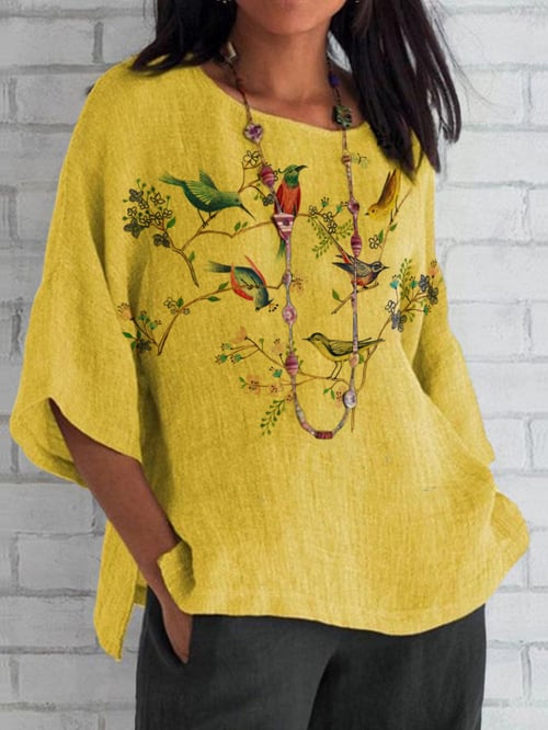 Women's Casual Floral Bird Top