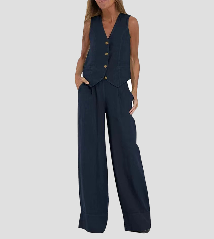 Mai | Buttoned Vest & Wide-Leg Trousers Set