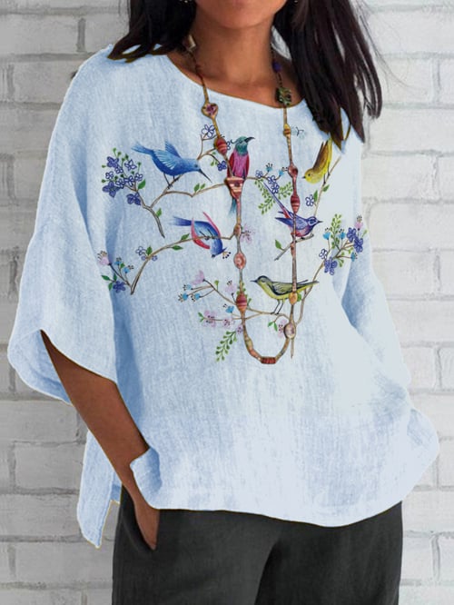 Women's Casual Floral Bird Top