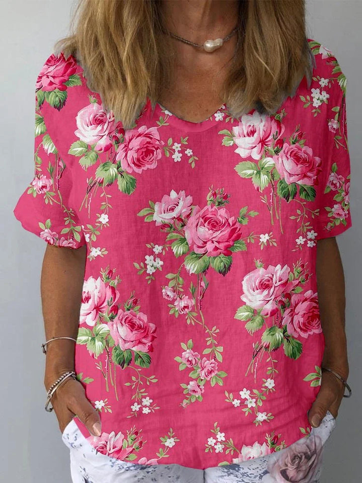 Mavis | Women's Artistic Flower Pattern Short Sleeve Top