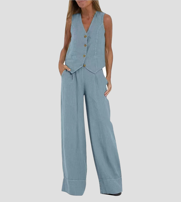 Mai | Buttoned Vest & Wide-Leg Trousers Set