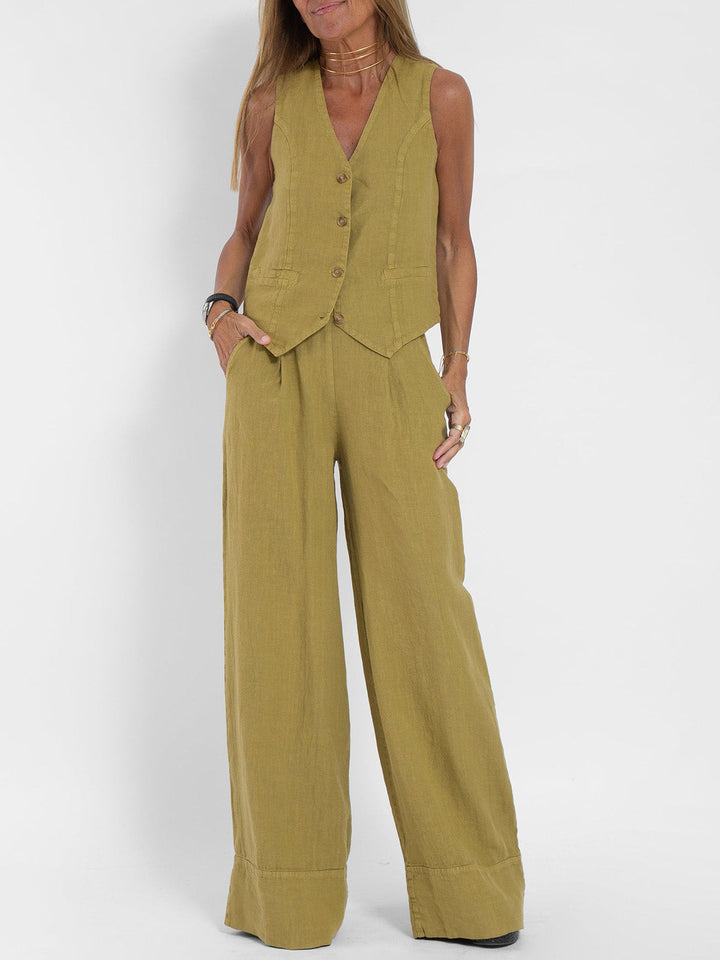 Mai | Buttoned Vest & Wide-Leg Trousers Set