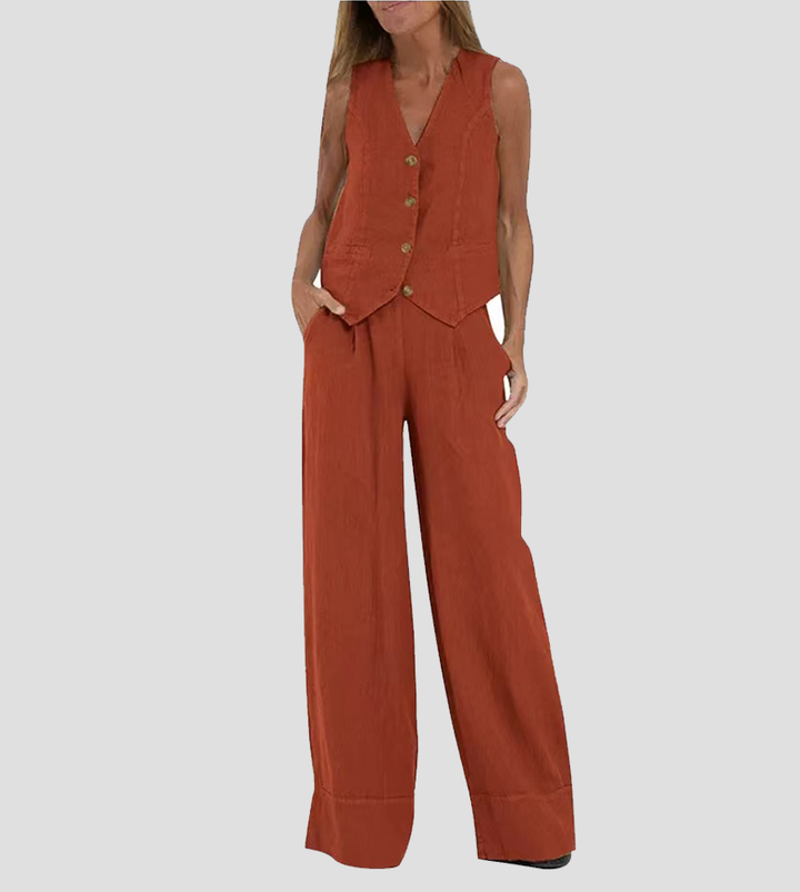 Mai | Buttoned Vest & Wide-Leg Trousers Set