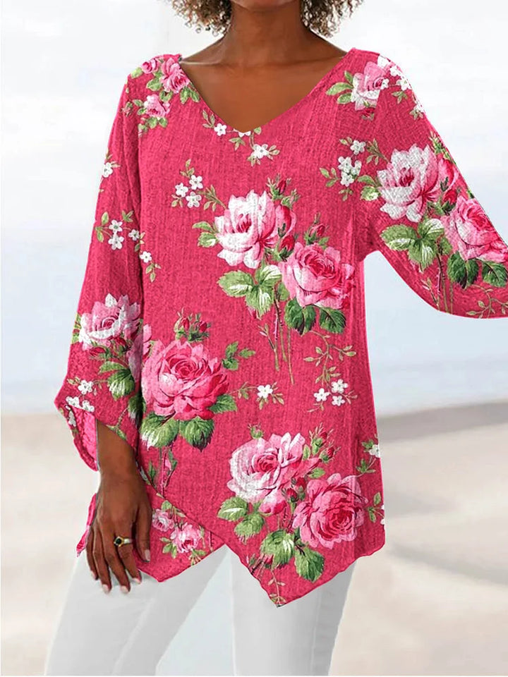 Jillian | Women's Rose Floral V-Neck Top