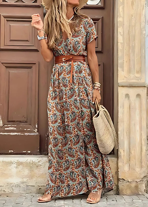 Karen | Long Bohemian Dress with Gathered Waist