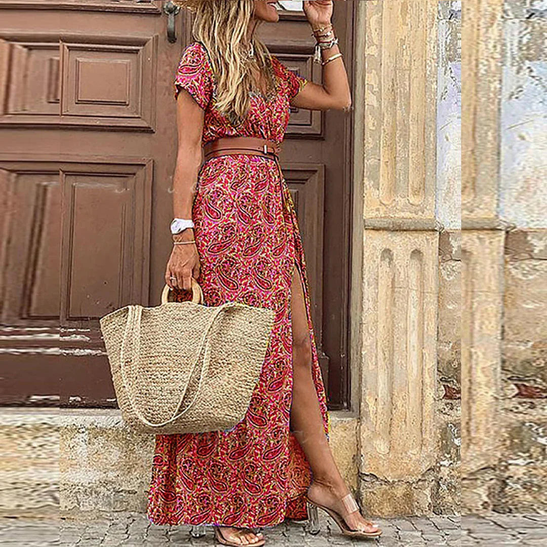 Karen | Long Bohemian Dress with Gathered Waist