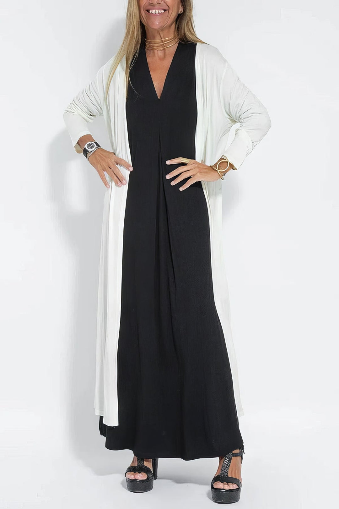 Paula | Elegant long dress with matching cardigan