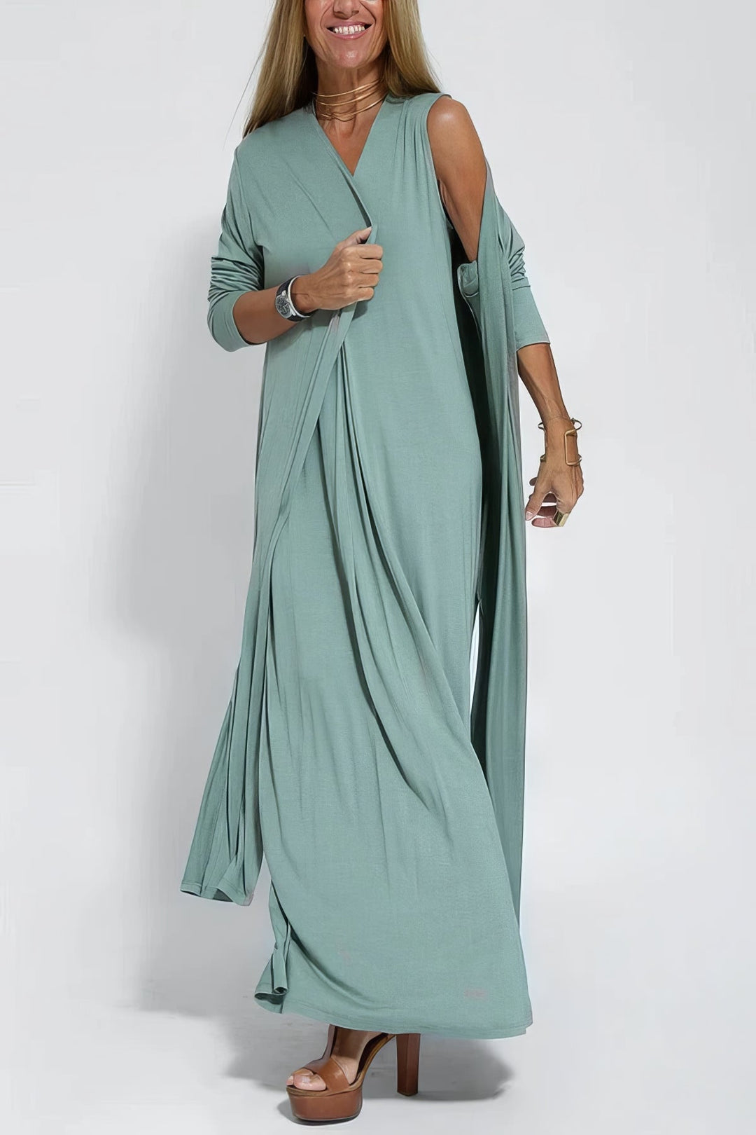Paula | Elegant long dress with matching cardigan
