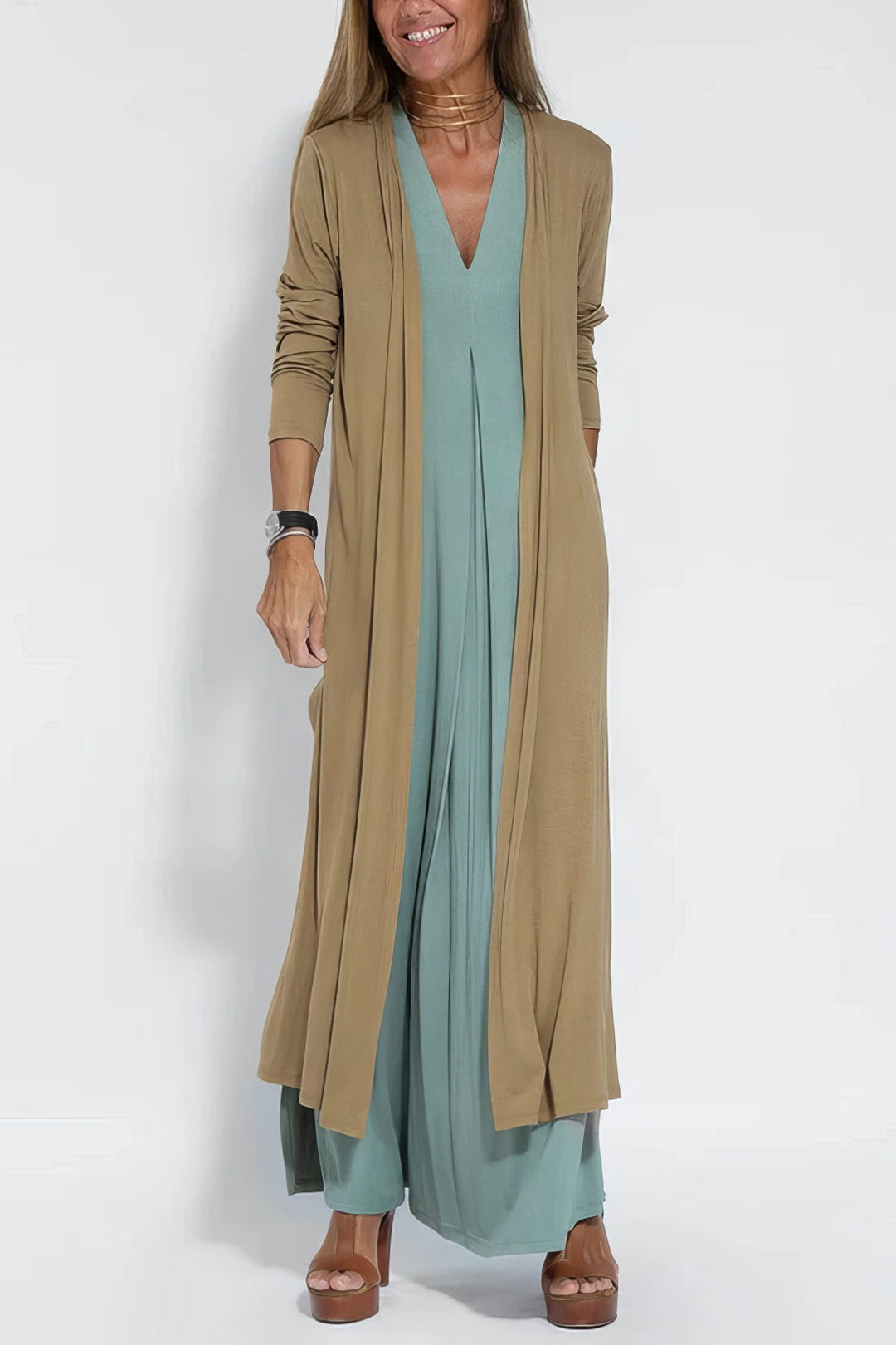 Paula | Elegant long dress with matching cardigan